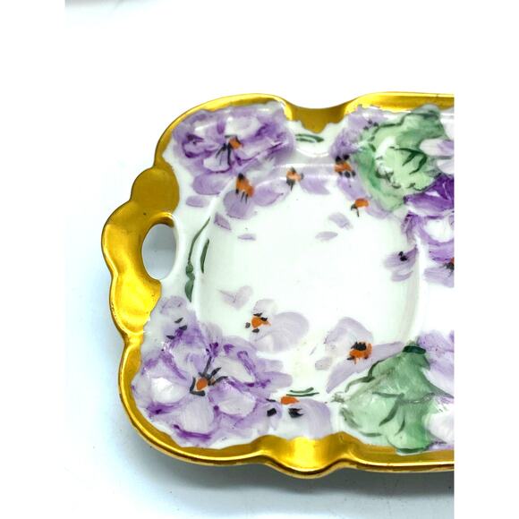 Antique Porcelain Bavaria Tirschenreuth Gold rim purple‎ flowers trinket dish - Picture 4 of 7